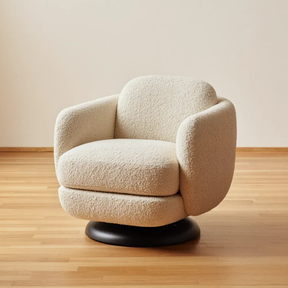 Armchair Upholstered Bouclé Fabric 85x85x75 cm - Ivory - Swivel Modern Design