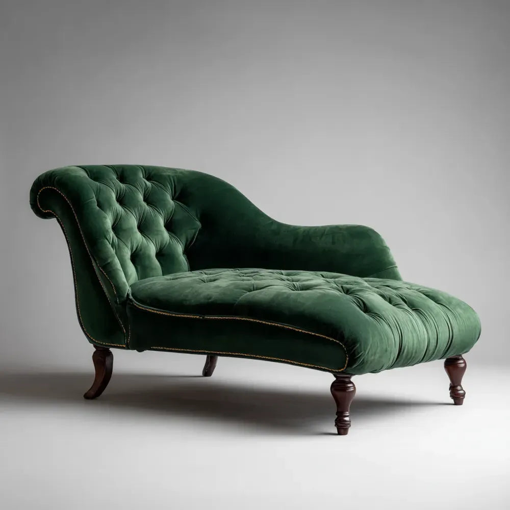 Chaise Lounge 160x80x70 cm - Velvet Upholstery - Dark Green - Classic Style