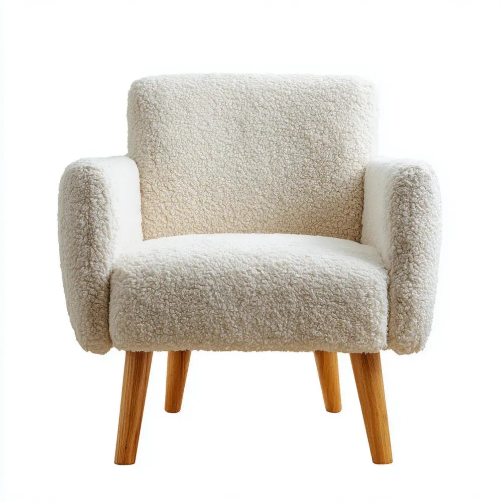 Armchair Plush Upholstery 70x70x75 cm - White - Contemporary Style