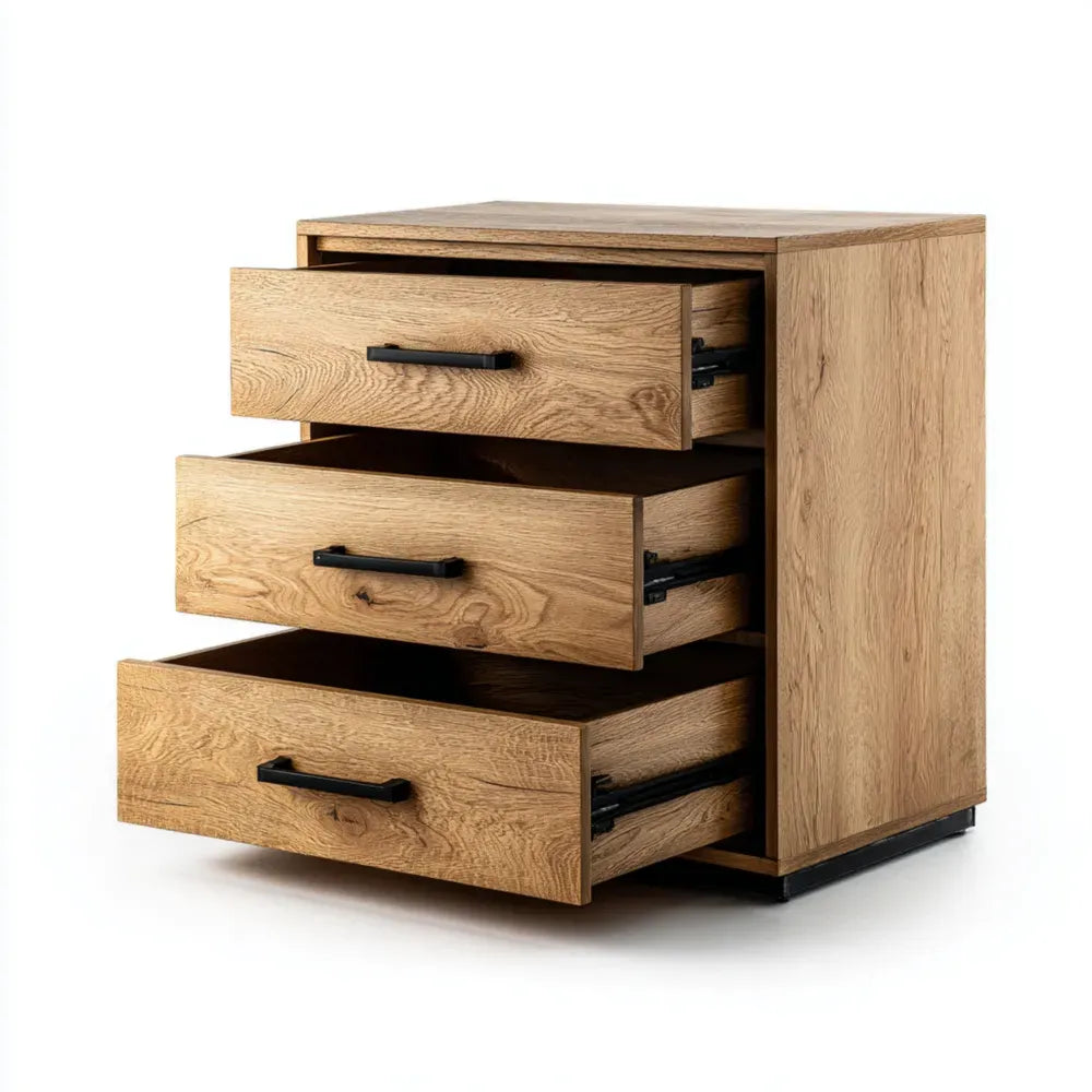 Chest of Drawers Solid Oak 80x40x85 cm with 3-Drawer - Natural Finish - Modern Style
