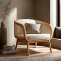 Armchair Rattan Backrest 78x75x80 cm – Natural Wood/Beige – Modern Design