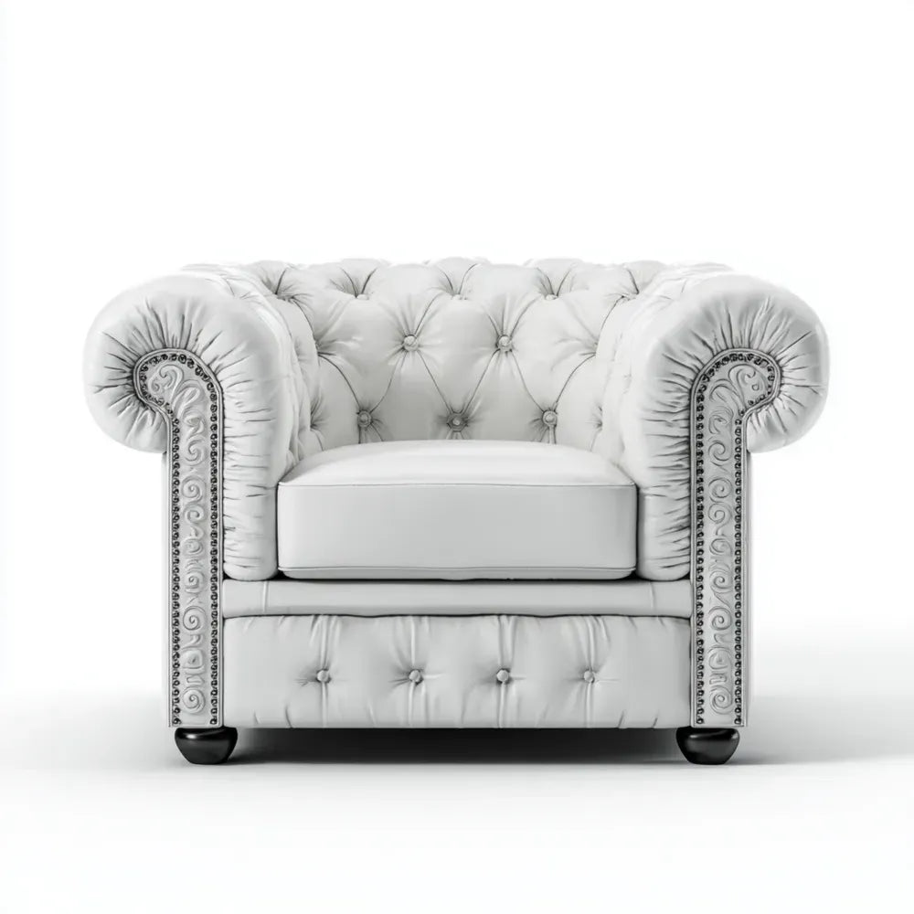 Armchair Leather Upholstery 90x80x75 cm - White - Classic Design