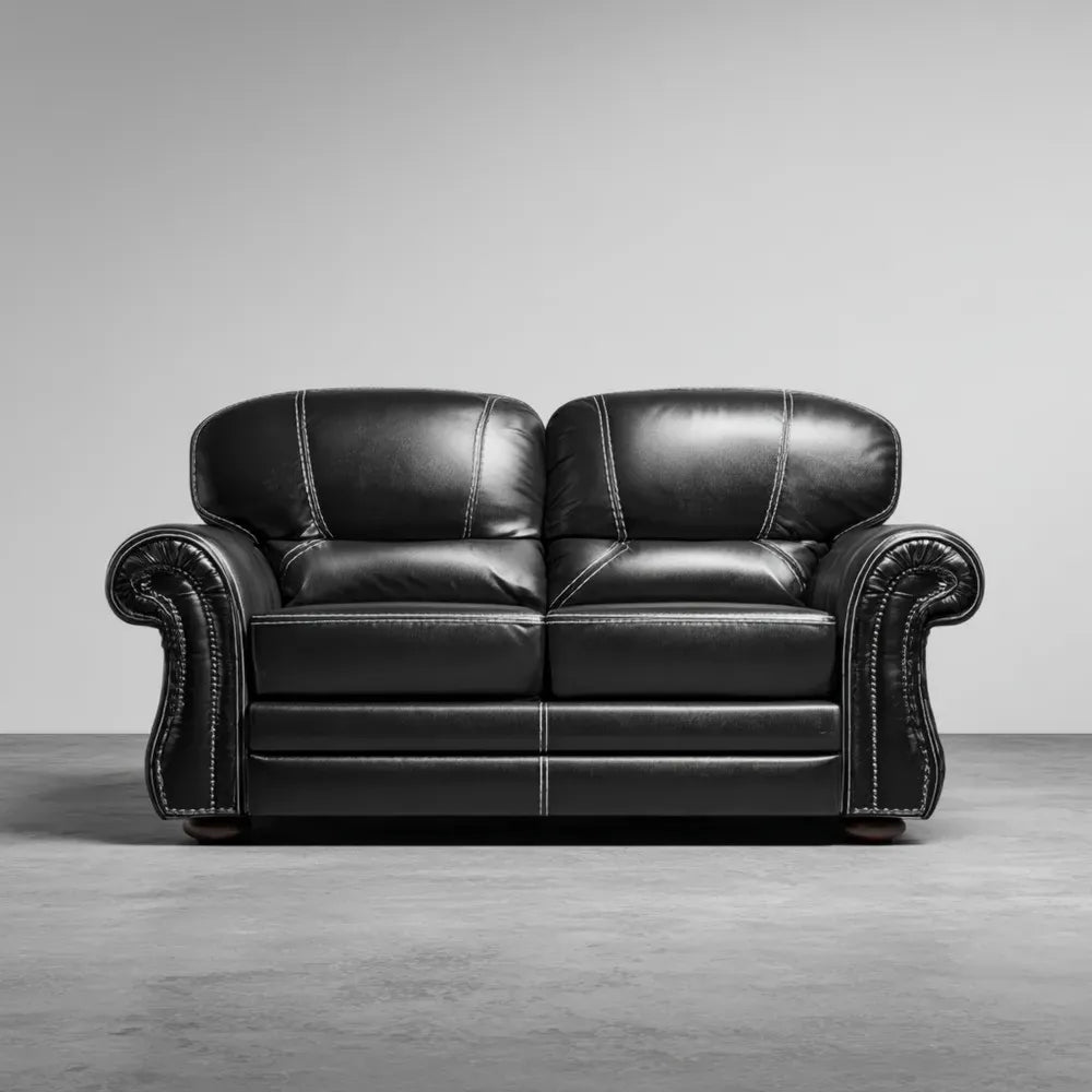 2-Seater Leather Sofa 150x90x85 cm - Black - Classic Design